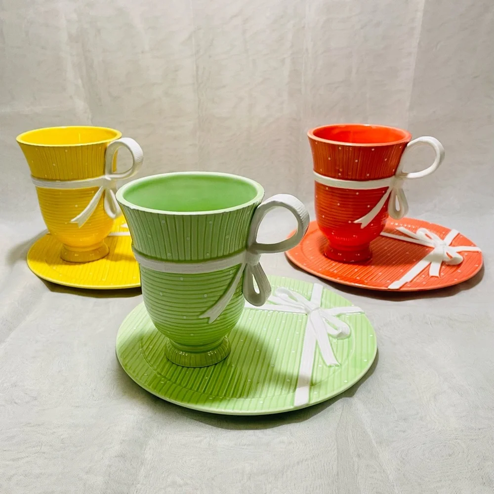 Department 56 Collection Snack Set in Orange Polka Dot and Ribbon, NWT